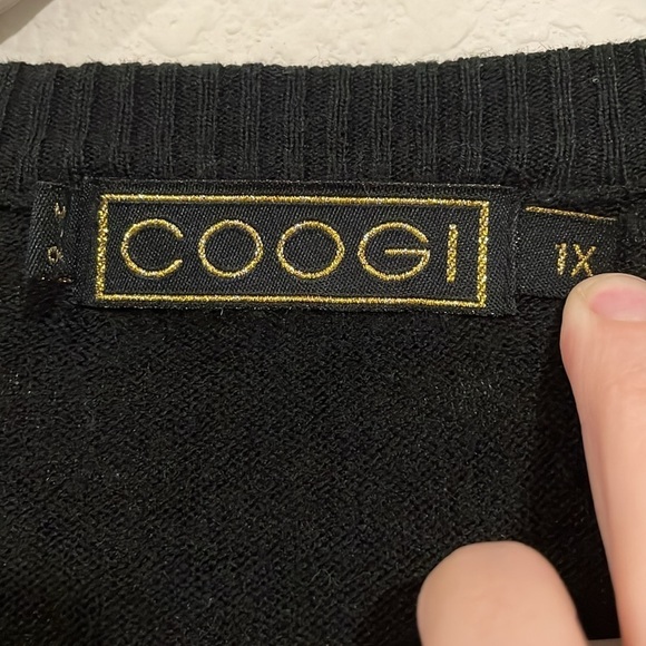 Coogi Women's V-Neck Sweater 1X Black Colorful Embroidered Logo Colorblock - Picture 8 of 13